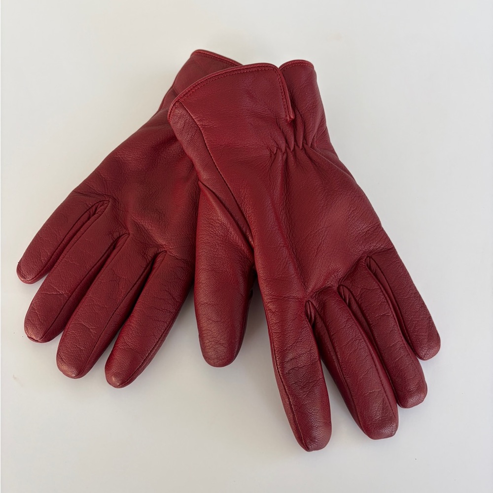 Aris 115 Women's Red Genuine Leather Lined Wrist Gloves Size 7.5
